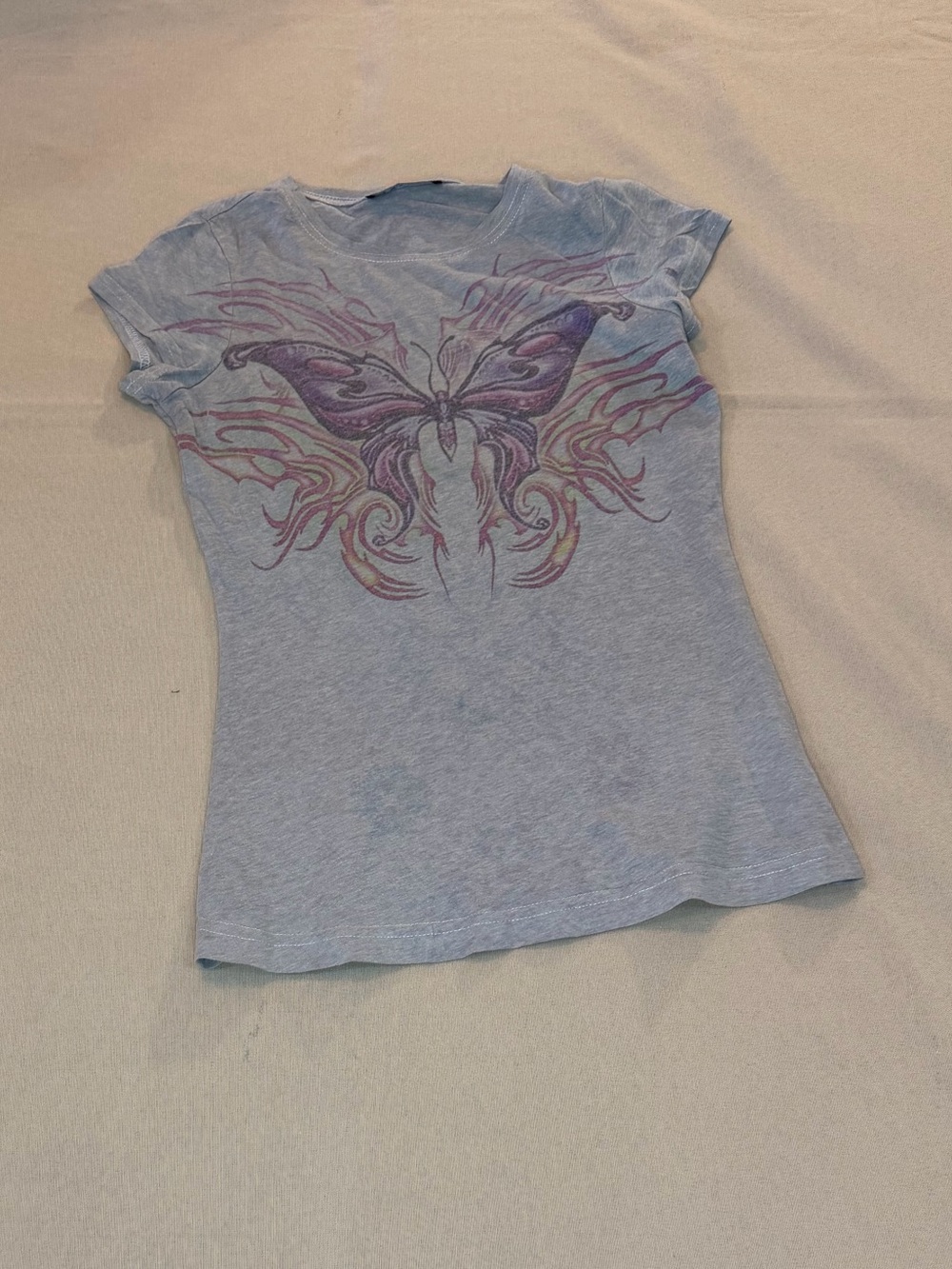 Self Esteem Light Gray Tee with Purple Graphic Butterfly
